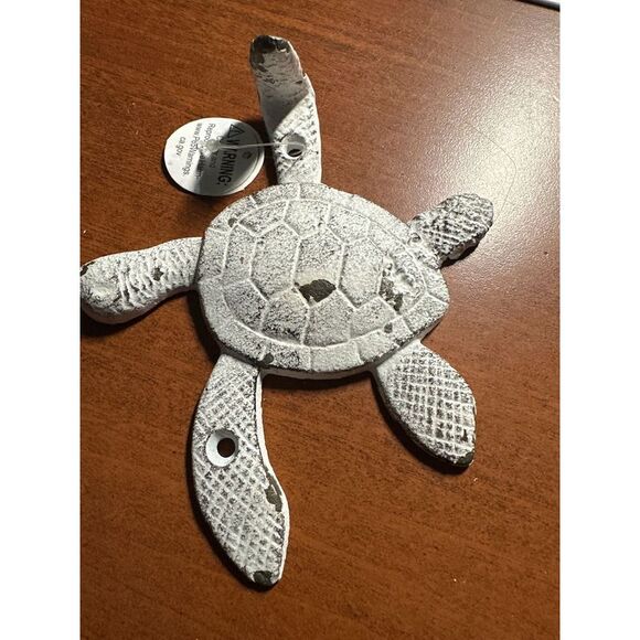 6 Inch Cast Iron Antique White Sea Turtle Wall Hook Home Decor Set of 3 - Picture 3 of 3